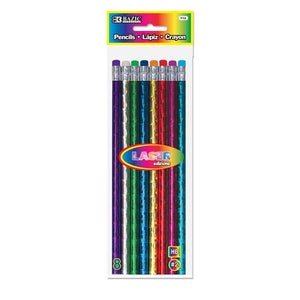 BAZIC Metallic Laser Foil Wood Pencil w/ Eraser (8/Pack), pack of 24