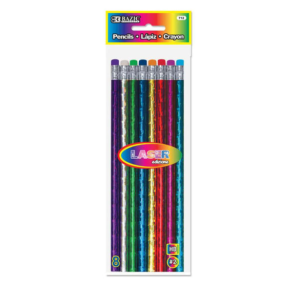 BAZIC Metallic Laser Foil Wood Pencil w/ Eraser (8/Pack), pack of 24