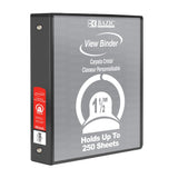 BAZIC 1.5" Black 3-Ring View Binder w/ 2-Pockets, pack of 12