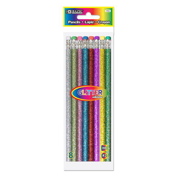 BAZIC Metallic Glitter Wood Pencil w/ Eraser (8/Pack), pack of 24