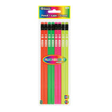 BAZIC Fluorescent Wood Pencil w/ Eraser (8/pack), pack of 24
