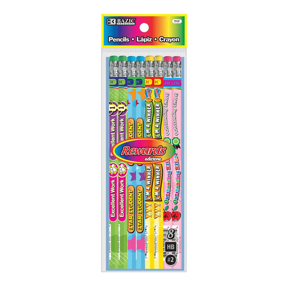BAZIC Reward & Incentive Wood Pencil w/ Eraser (8/Pack), pack of 24