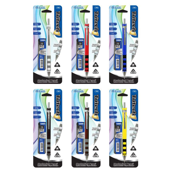 BAZIC Tritech 0.7 mm Mechanical Pencil w/ Ceramics High-Quality Lead, pack of 24
