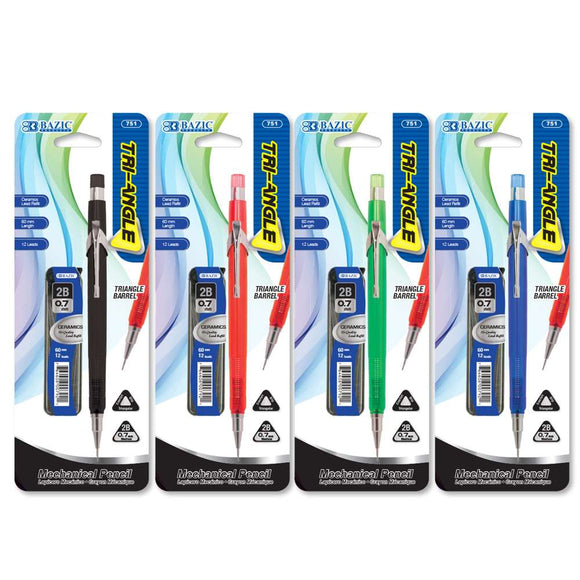 BAZIC Tri-Angle 0.7 mm Mechanical Pencil w/ Ceramics High-Quality Lead, pack of 24