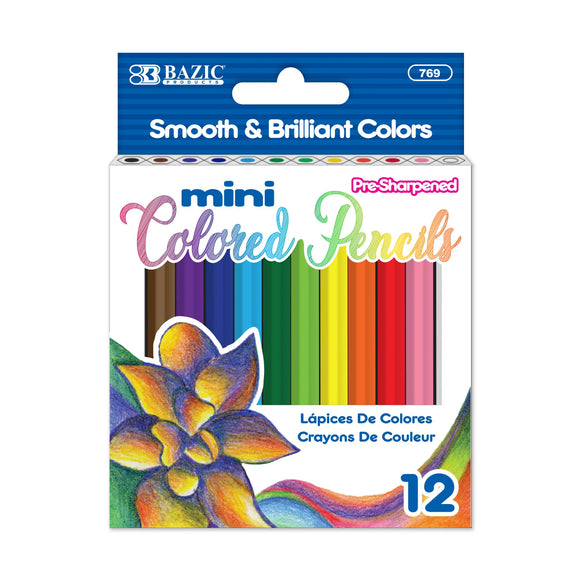 BAZIC 12 Mini Colored Pencils, Set for Art Drawing Sketching, 24-Pack