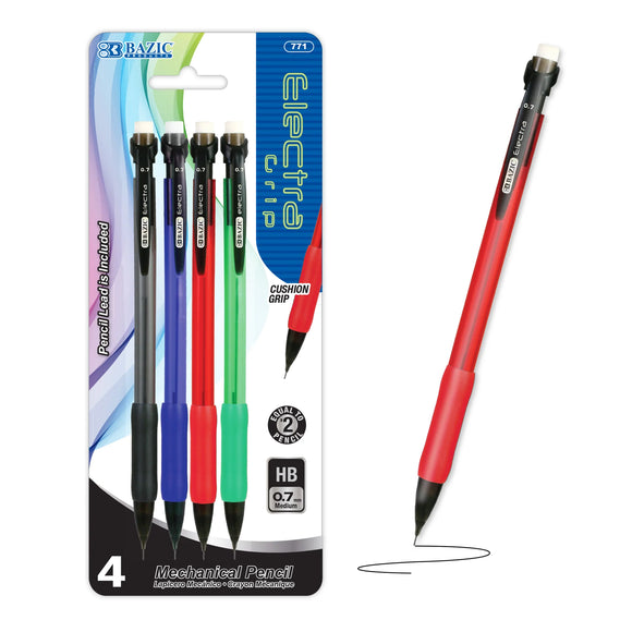 BAZIC Electra 0.7 mm Mechanical Pencil with Grip (4/Pack), pack of 24