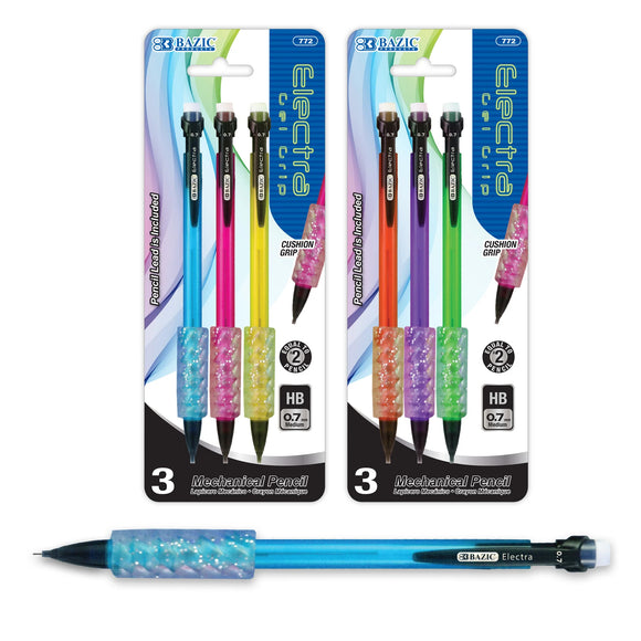 BAZIC Electra 0.7 mm Fashion Color Mechanical Pencil with Gel Grip (3/Pack), pack of 24