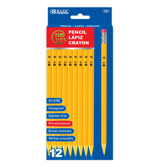BAZIC Next Pre-Sharpened #2 Yellow Pencil (12/Pack), pack of 24
