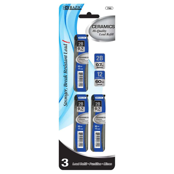 BAZIC 12 Ct. 0.7 mm Ceramics High-Quality Mechanical Pencil Lead (3/Pack), pack of 24