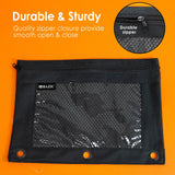BAZIC Black 3-Ring Pencil Pouch w/ Mesh Window, pack of 24