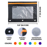 BAZIC Noir Neon 3-Ring Pencil Pouch w/ Mesh Window, pack of 24
