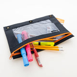 BAZIC Noir Neon 3-Ring Pencil Pouch w/ Mesh Window, pack of 24