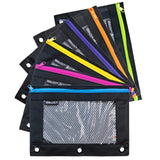 BAZIC Noir Neon 3-Ring Pencil Pouch w/ Mesh Window, pack of 24