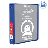 BAZIC 3 Ring Binder 1" Economy View Binders Blue, Hold 175 Sheets, 12-Count