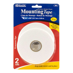 BAZIC 0.5" X 200" Double Sided Foam Mounting Tape (2/Pack), pack of 24