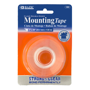 BAZIC 1" X 60" Double Sided Clear Mounting Tape, pack of 24