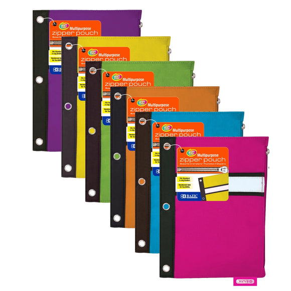 BAZIC Bright Color 3-Ring Pencil Pouch, pack of 24