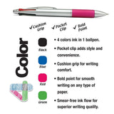 BAZIC Lynx Silver Top 4-Color Pen w/ Cushion Grip (2/Pack), pack of 24