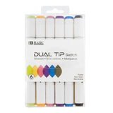 BAZIC 6 Pastel Colors Dual Tip Sketch Markers, pack of 12