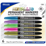 BAZIC Permanent Markers Metallic 6 Color, Fine Line Glitter (6/Pack), 12-Pack