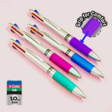 BAZIC Lynx Silver Top 4-Color Pen w/ Cushion Grip (2/Pack), pack of 24