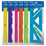 BAZIC 4-Piece Geometry Ruler Combination Sets w/ Center Wheel Compass, pack of 24