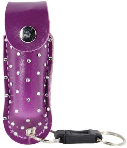 Safety Wildfire 18% 1/2 oz. Pepper Spray and Rhinestone Leatherette Holster w/ Quick Release Keychain (Purple)