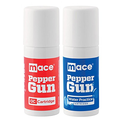 Mace Brand Pepper Gun Refill Cartridges (2 Pack) – Includes 1 Water Practice Cartridge and 1 OC Pepper Spray Cartridge – Perfect for Reloading your Mace Pepper Gun