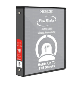 1" Black 3-Ring View Binder with 2-Pockets (Case of 12)