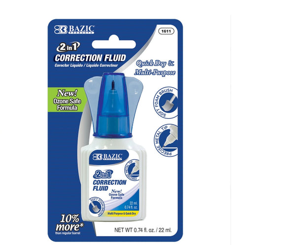 22 mL 2 in 1 Correction w/ Foam Brush Applicator & Pen Tip (Case of 144)