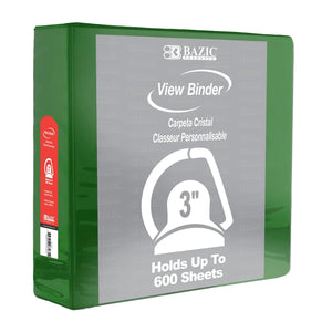 3" Green Slant D-Ring View Binder w/ 2 Pockets (Case of 12)