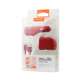 3-in-1 Micro USB Charging Pack (Wall Charger, Car Adapter, 3.3 ft. Cable) (Red)