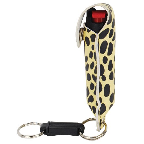 Safety 1/2 oz. Cheetah Print Leatherette Pepper Spray Holster w/ Quick Release (Black/Orange)