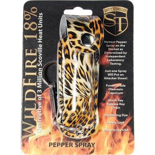 Safety Wildfire 18% 1/2 oz. Pepper Spray and Leopard Print Leatherette Holster w/ Quick Release Keychain